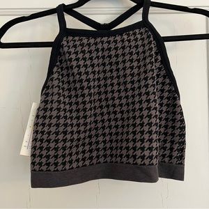Houndstooth cropped tank top sports bra black and grey new with tags